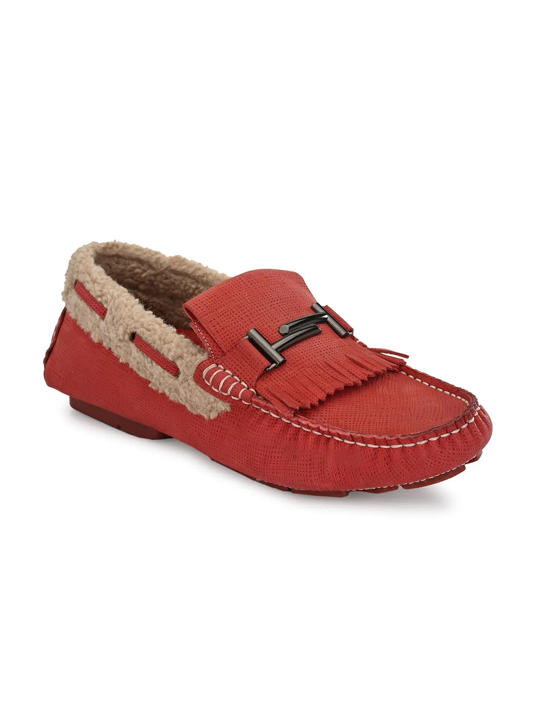 HITZ300 Men's Red Leather Casual Slip-On Shoes