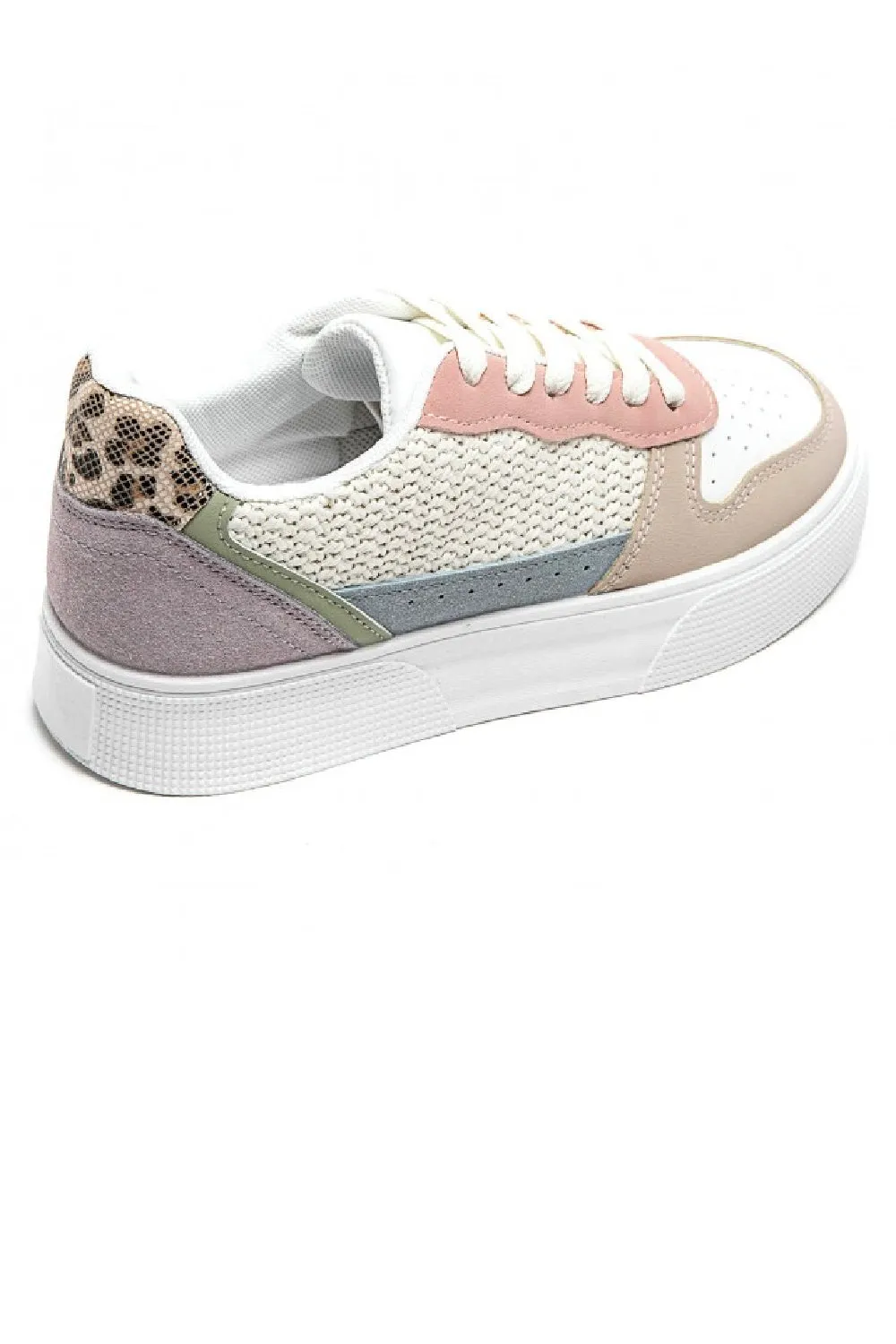 MULTI COLOURED LEOPARD CHUNKY FLAT LACE UP TRAINER