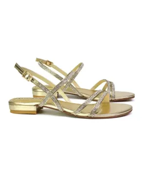 Orla Buckle Strappy Summer Sparkly Flat Diamante Sandals Bridal Flats in Gold