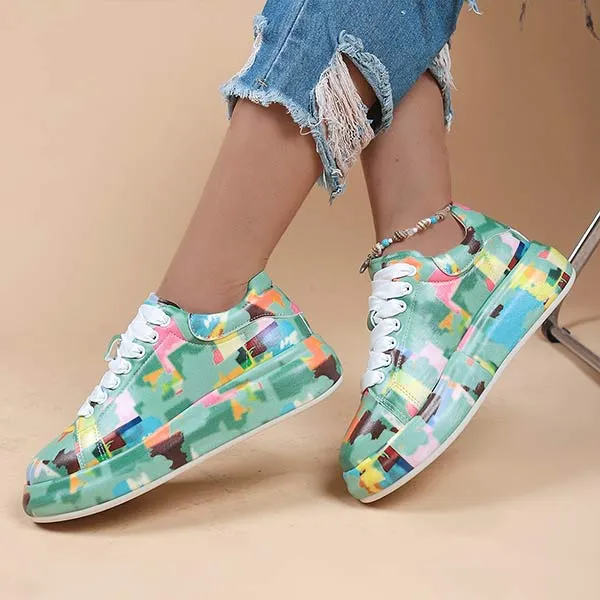 Women's Platform Fashion Print Lace-Up Sneakers 78576157C