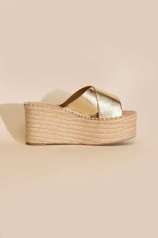 Womens Raffia Platform Slides